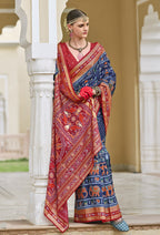 Monjolika Fashion Silk Foil Print Classic Saree In Navy Blue | Grocsy