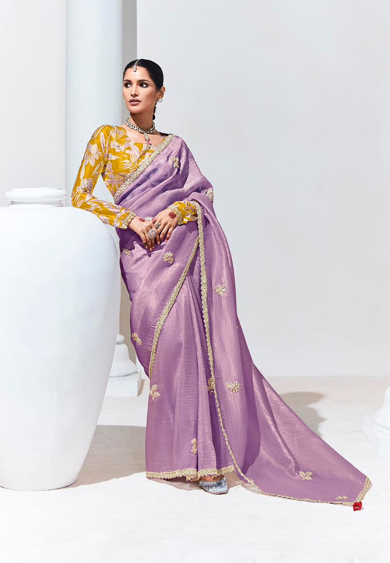 Monjolika Fashion Lavender and Magenta Fancy Fabric Reception Contemporary Saree | Grocsy