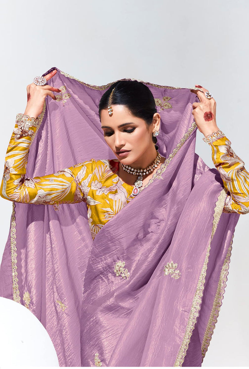 Monjolika Fashion Lavender and Magenta Fancy Fabric Reception Contemporary Saree | Grocsy