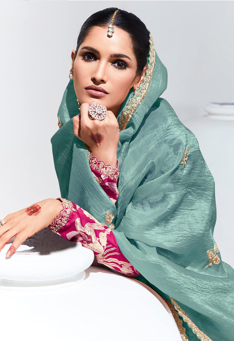 Monjolika Fashion Fancy Fabric Embroidered Aqua Blue Trendy Saree | Grocsy