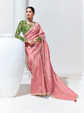 Monjolika Fashion Embroidered Pink and Rust Fancy Fabric Trendy Saree | Grocsy