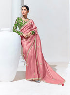 Monjolika Fashion Embroidered Pink and Rust Fancy Fabric Trendy Saree | Grocsy
