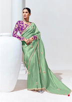 Monjolika Fashion Embroidered Blue and Grey Fancy Fabric Contemporary Saree | Grocsy