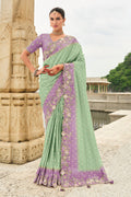 Monjolika Fashion Silk Blend Cutwork Sea Green Reception Classic Saree | Grocsy