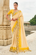 Monjolika Fashion Silk Blend Cutwork Contemporary Saree In Cream | Grocsy