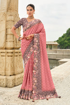 Monjolika Fashion Pink Stone Silk Blend Reception Traditional Saree | Grocsy