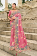 Monjolika Fashion Pink Embroidered Silk Blend Sangeet Contemporary Saree | Grocsy