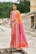 Monjolika Fashion Silk Blend Pink And Orange Buttis Trendy Saree | Grocsy