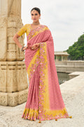 Monjolika Fashion Silk Blend Pink Embroidered Contemporary Saree | Grocsy