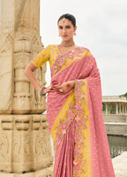 Monjolika Fashion Silk Blend Pink Embroidered Contemporary Saree | Grocsy