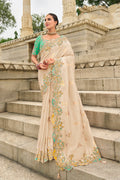 Monjolika Fashion Silk Blend Butta Off White Reception Traditional Saree | Grocsy