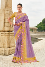 Monjolika Fashion Embroidered Silk Blend Lavender Trendy Saree | Grocsy