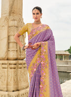 Monjolika Fashion Embroidered Silk Blend Lavender Trendy Saree | Grocsy