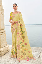 Monjolika Fashion Silk Blend Stone Green Classic Saree | Grocsy