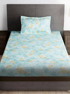 Story@home Blue & Yellow Printed Microfiber 180 TC Bedsheet With Pillow Cover | Grocsy