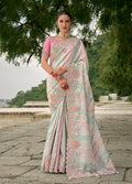 Monjolika Fashion Multicolor Banarasi Silk Blend Embroidered With Heavy Patchwork Border Saree With Contrast Blouse | Grocsy
