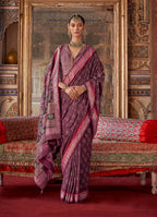 Monjolika Fashion Silk Blend Burgundy Printed Contemporary Saree | Grocsy