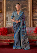Monjolika Fashion Silk Blend Blue Printed Contemporary Saree | Grocsy