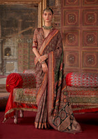 Monjolika Fashion Silk Blend Brown Printed Contemporary Saree | Grocsy