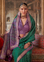 Monjolika Fashion Silk Blend Green Printed Contemporary Saree | Grocsy