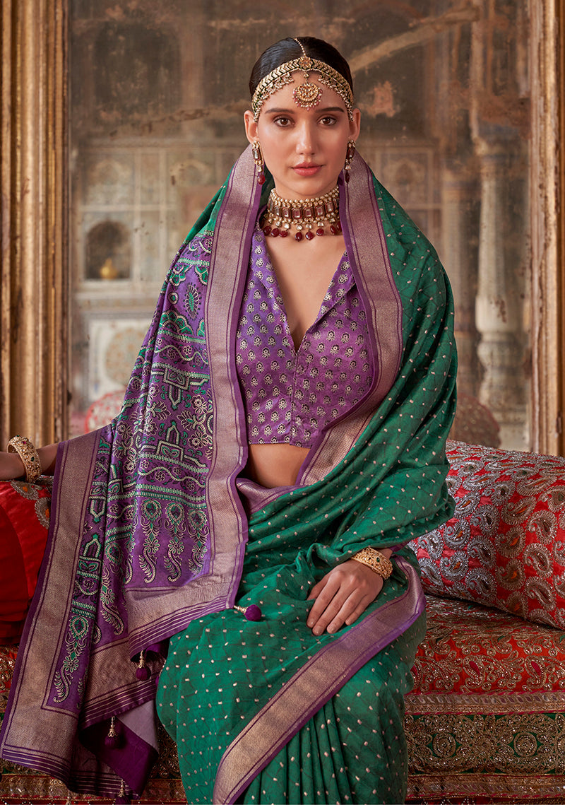 Monjolika Fashion Silk Blend Green Printed Contemporary Saree | Grocsy