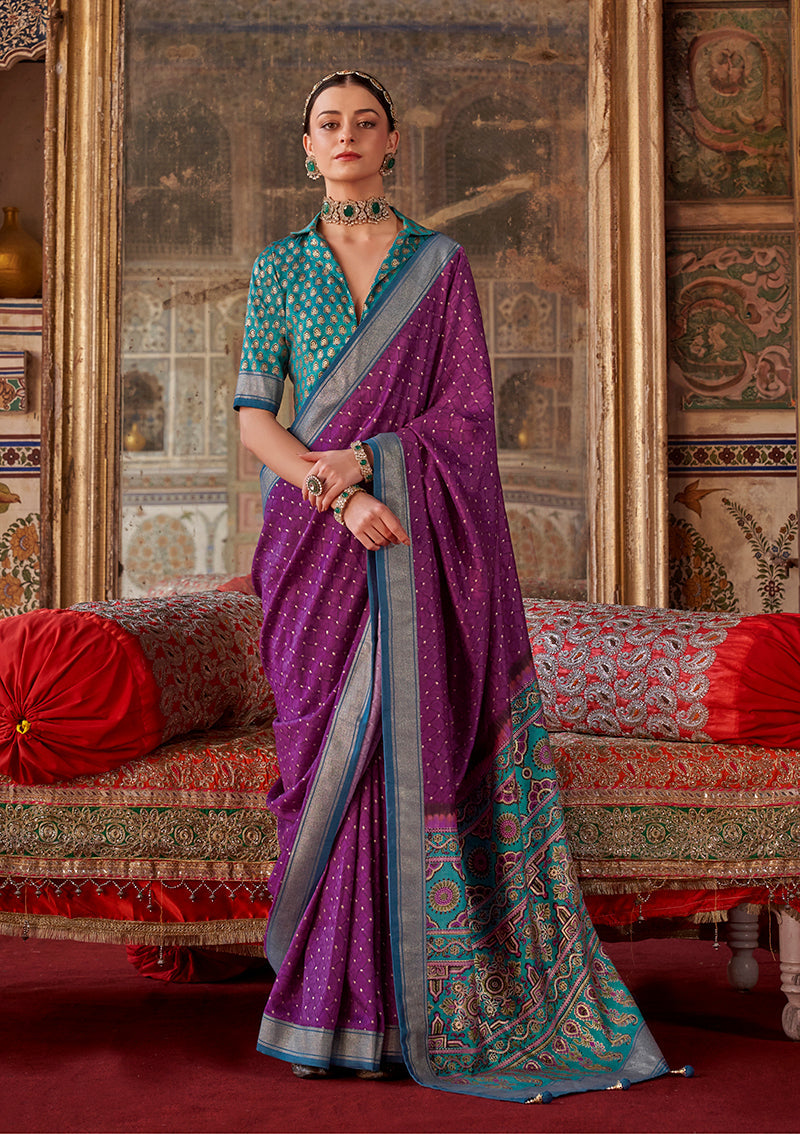 Monjolika Fashion Silk Blend Magenta Printed Contemporary Saree | Grocsy