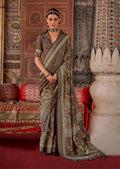 Monjolika Fashion Silk Blend Brown Printed Contemporary Saree | Grocsy