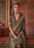 Monjolika Fashion Silk Blend Brown Printed Contemporary Saree | Grocsy