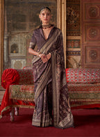Monjolika Fashion Silk Blend Dark Brown Printed Contemporary Saree | Grocsy