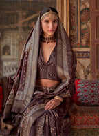 Monjolika Fashion Silk Blend Dark Brown Printed Contemporary Saree | Grocsy