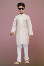 Raivat Ethnic Cotton Digital Print Kids Kurta Pajama In Light Beige Colour | Grocsy