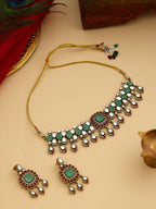 Ruby Raang 22k Gold Polished Stonework Moissanite Choker With Earrings | Grocsy