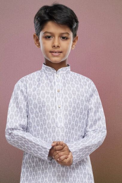 Raivat Ethnic Cotton Digital Print Kids Kurta Pajama In Light Grey Colour | Grocsy