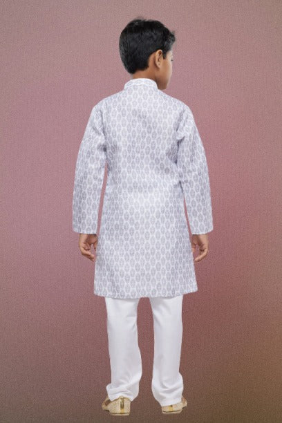 Raivat Ethnic Cotton Digital Print Kids Kurta Pajama In Light Grey Colour | Grocsy