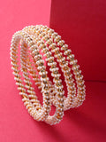 Gold-Polished Alloy Pearl And Rhinestones Studded Bangle Set - The Pari