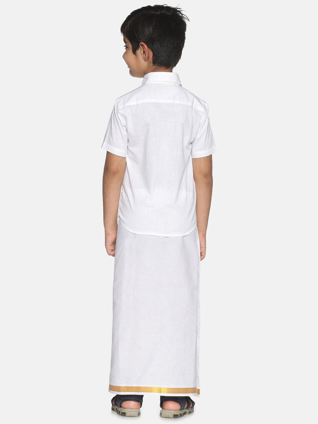 Sethukrishna Boys White & Gold-Toned Shirt with Dhoti | Grocsy