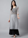 Aks Ethnic Motifs Yoke Design Thread Work Chanderi Silk Kurta | Grocsy