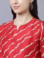 Myshka Women's Stylish Red 3/4 Sleeve Dress | Grocsy