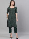 Aks Striped Round Neck Pure Cotton Straight Kurta And Trousers | Grocsy