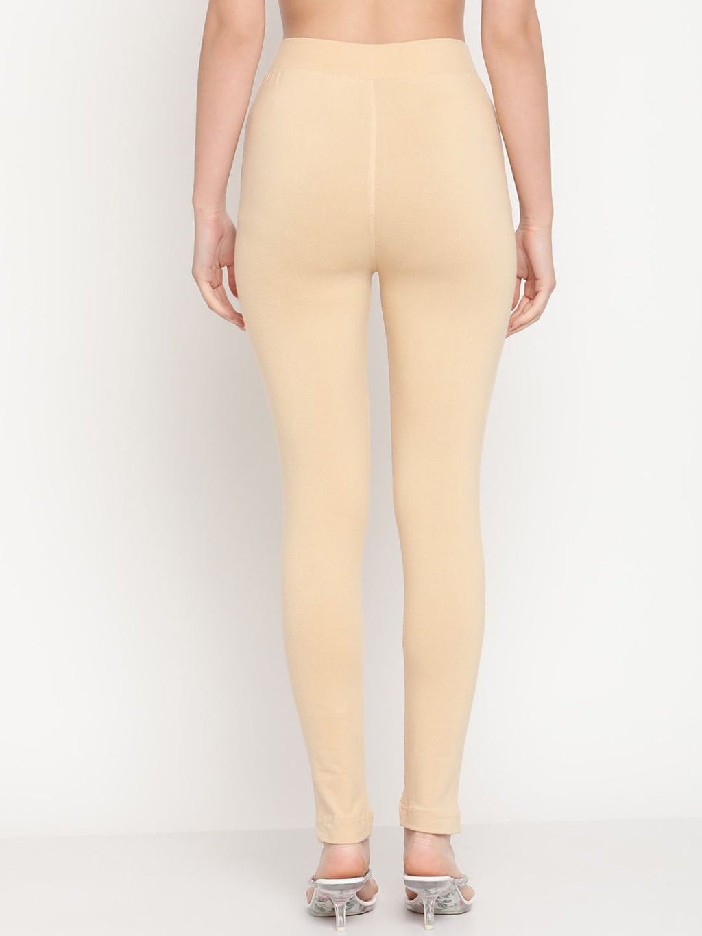 TAG 7 Women Set Of 2 Solid Beige & Red Leggings | Grocsy