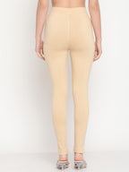 TAG 7 Women Set Of 2 Solid Beige & Red Leggings | Grocsy
