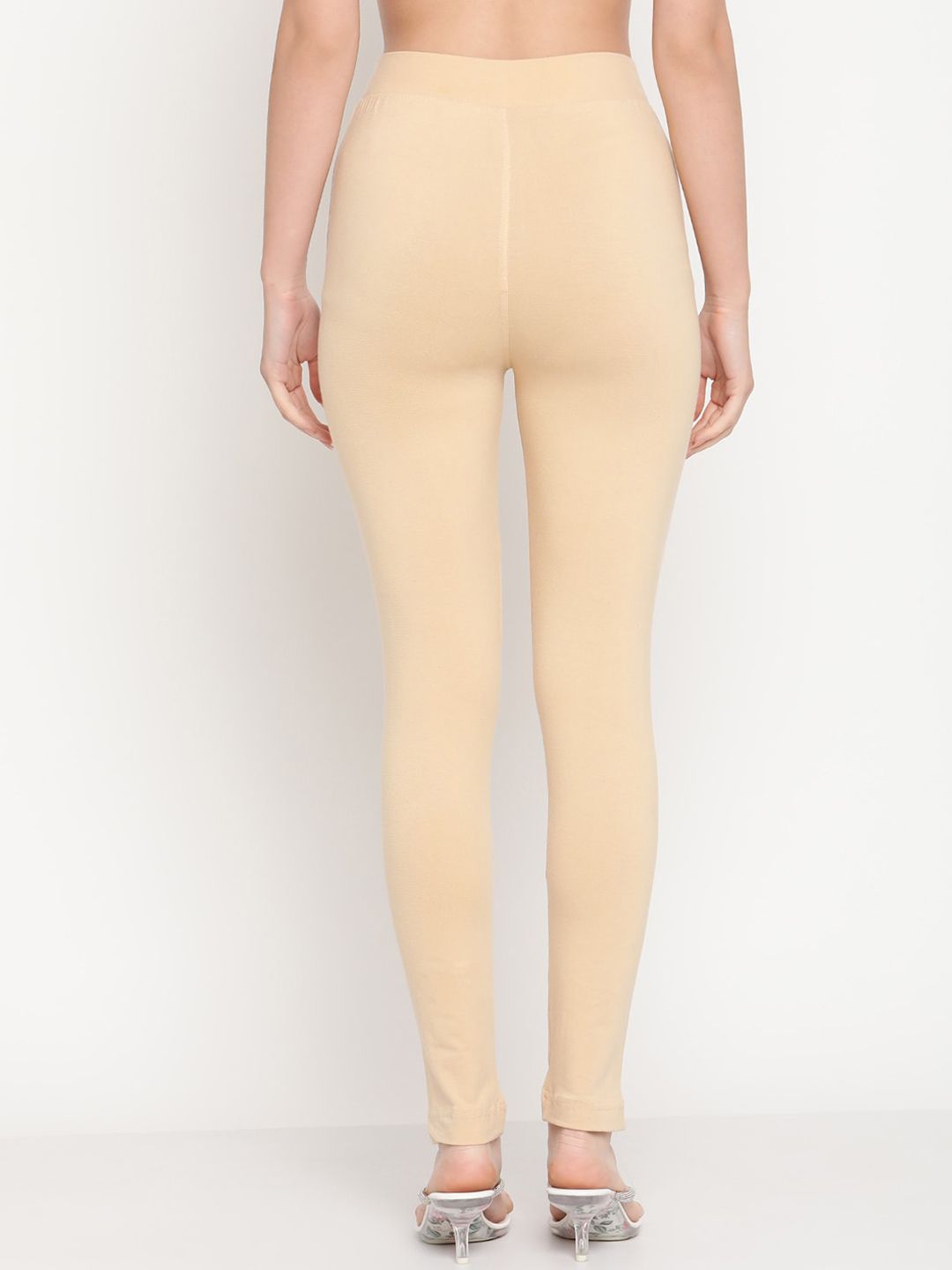 TAG 7 Women Set Of 2 Solid Beige & Red Leggings | Grocsy