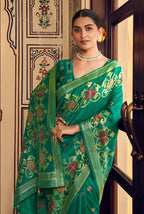 Monjolika Fashion Teal Silk Blend Banarasi Zari Work Classic Saree | Grocsy