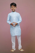 Raivat Ethnic Cotton Digital Print Kids Kurta Pajama In Light Blue Colour | Grocsy