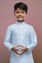 Raivat Ethnic Cotton Digital Print Kids Kurta Pajama In Light Blue Colour | Grocsy