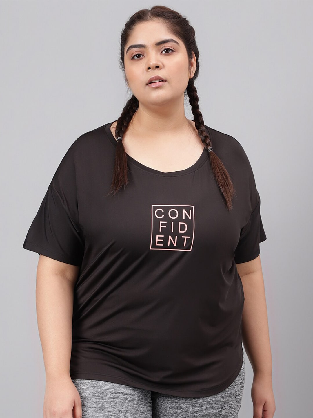 MKH Plus Size Typography Printed Relaxed Fit Dri-FIT Sports T-shirt | Grocsy