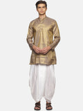 Sethukrishna Men Gold-Toned Bandhani Printed Art Silk Kurta with Dhoti Pants | Grocsy