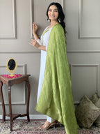 The52 White Embroidered Viscose Blend Fabric Straight Kurta, Pant and Dupatta Set | Grocsy