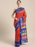 Saree Mall Red & Blue Printed Bhagalpuri Saree | Grocsy