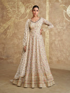 Anaita White Real Georgette Sequins Embroidered Anarkali Salwar Suit | Grocsy